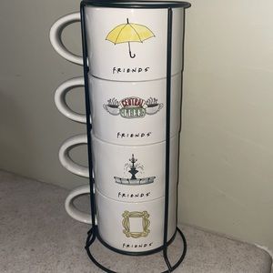 RAE DUNN Friends collection stackable mugs 4 count with holder